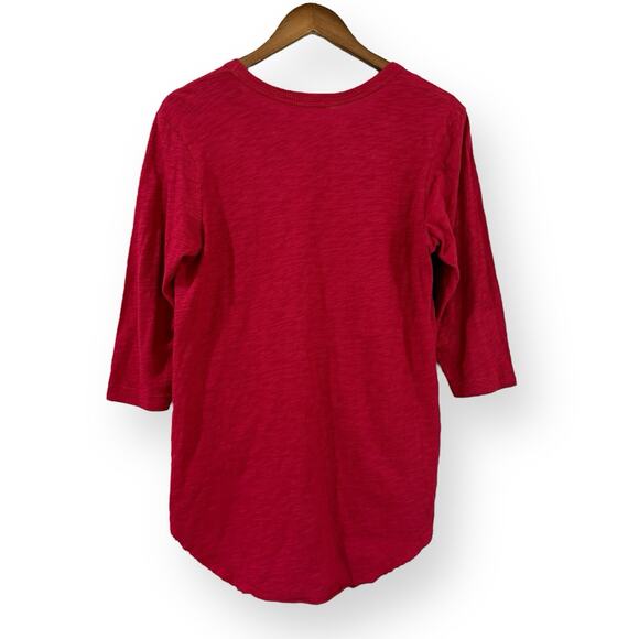 Wilt Small Red Slub Cotton V-Neck 3/4 Sleeve High-Low Raw Hem Top Made in USA - Picture 7 of 9